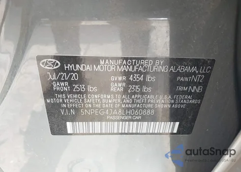 2020 Hyundai Sonata Se z USA, uszkodzony, nr VIN 5NPEG4JA8LH060888